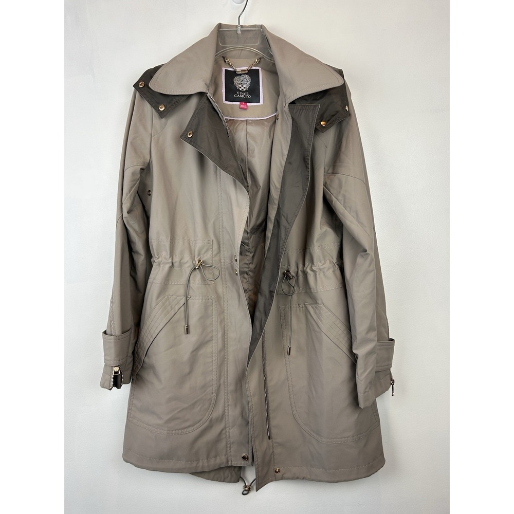 Vince Camuto Trench Coat Womens Small Jacket Beige Belt Quiet Luxury Old Money